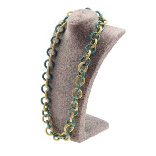 Necklace Watersnake Leather Chain 30mm  ,  Yellow / Green / Ring / 96cm