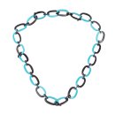 Necklace Water Buffalo Chain 50x30mm Black shiny w / Sky Blue resin / Oval w/ ring / 115cm