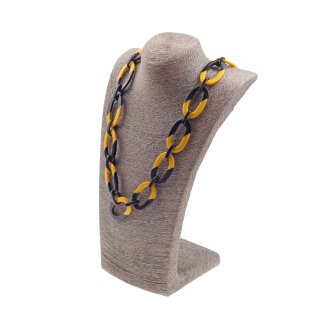 Halskette Wasserbüffel Chain 50x30mm Black shiny w / Yellow resin / Oval w/ ring / 115cm