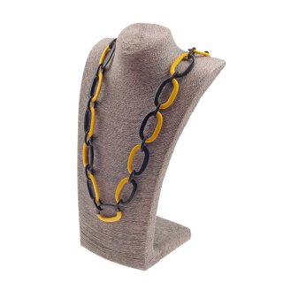 Halskette Wasserbüffel Chain 50x30mm Black shiny w / Yellow resin / Oval w/ ring / 115cm