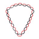 Necklace Water Buffalo Chain 50x30mm Black shiny w / Red resin / Oval w/ ring / 115cm
