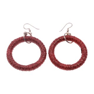 Watersnake Leather Earrings,925 Sterling Silver,Dark Red,Ring Shape 45x6mm