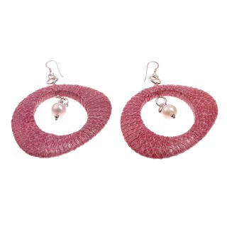 Watersnake Leather Earrings,925 Sterling Silver,Pink,Irregular Ring 56x68mm