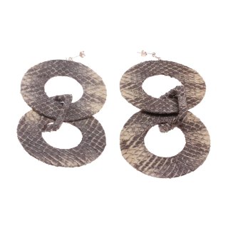 Watersnake Leather Earrings,925 Sterling Silver,Natural,Double flat ring 60mm