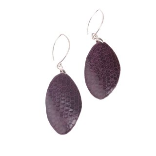 Watersnake Leather Earrings,925 Sterling Silver,Violet,Twisted 56x2mm