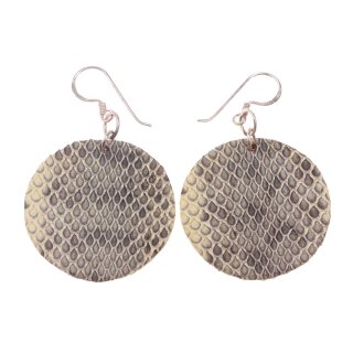 Watersnake Leather Earrings,925 Sterling Silver,Natural,Flat Round 30mm