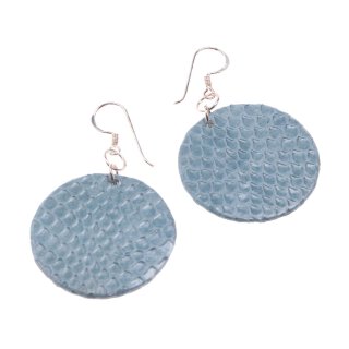 Watersnake Leather Earrings,925 Sterling Silver,Heritage Blue,Flat Round 30mm