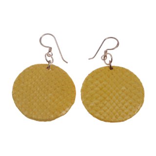 Watersnake Leather Earrings,925 Sterling Silver,Yellow,Flat Round 30mm