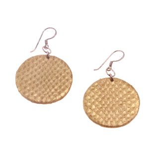 Watersnake Leather Earrings,925 Sterling Silver,Gold,Flat Round 30mm