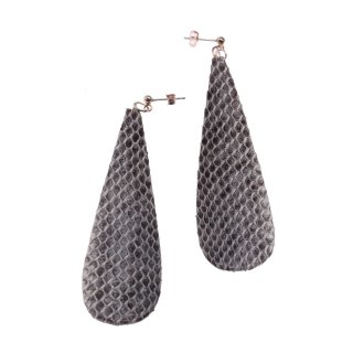 Watersnake Leather Earrings,925 Sterling Silver,Natural,Long Teardrop 82x20x2mm