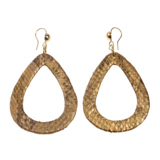 Python Leather Earrings,925 Sterling Silver Gold Plated,Gold,Teardrop 70mm