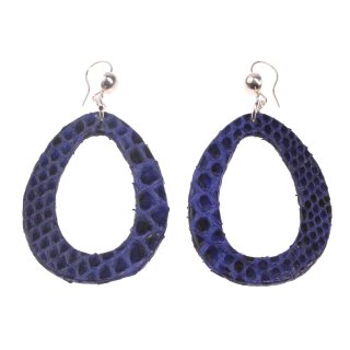 Python Leather Earrings,925 Sterling Silver,Blue Shiny,Teardrop 65mm