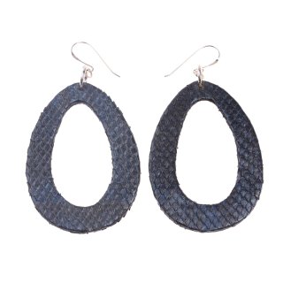 Python Leather Earrings,925 Sterling Silver,Metallic Blue,Teardrop 65mm