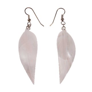 Earrings made of Cabibi Shell Handcarving Leaf Design,White 55x18mm