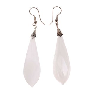 Earrings made of Cabibi Shell Handcarving Leaf Design,White 50x15mm