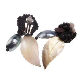 Earrings made of Blacklip Shell with Nautilu,Wood saucer Design 60mm