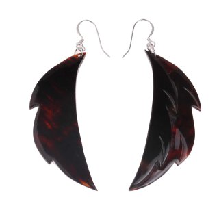Earrings made of Handcarved Black Horn,Leaf Design,70mm