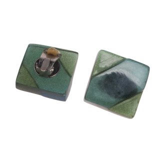 Ear clips Resin Earrings Square Design,Blue/Green 25mm