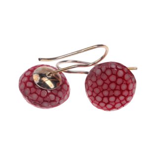 Stingray Leather Flat Round Red Polished Earrings,925 Sterling Silver 14mm
