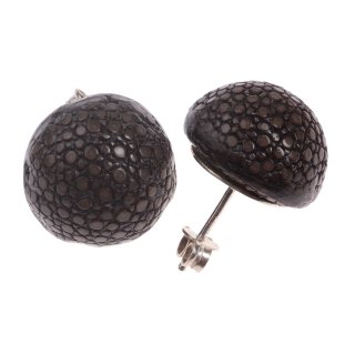 Stingray Leather Cabochon Cut Brown Polished Earrings,925 Sterling Silver 16mm