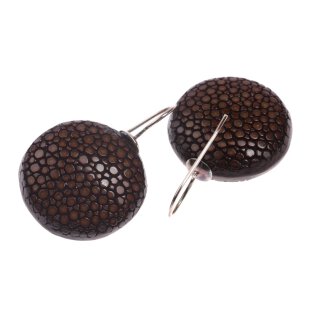Stingray Leather Flat Round Choco Brown Polished Earrings,925 Sterling Silver 25mm
