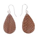 Earrings made of Watersnake Leather Flat Teardrops,Brown...