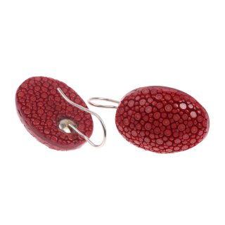 Stingray Leather Cabochon Cut Tango Red Polished Earrings,925 Sterling Silver 26mm