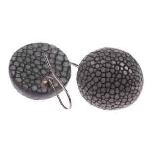 Stingray Leather Cabochon Cut Grey Polished Earrings,925 Sterling Silver 25mm