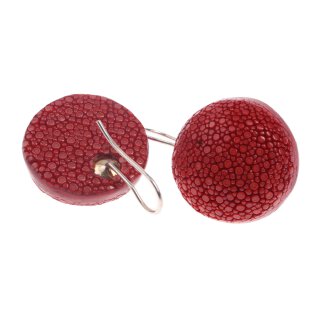 Stingray Leather Cabochon Cut Strawberry Polished Earrings,925 Sterling Silver 25mm