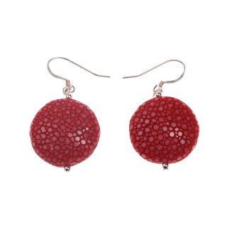 Stingray Leather Ufo Flat Round Flame Scarlet Polished Earrings,925 Sterling Silver 25mm