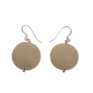 Stingray Leather Ufo Flat Round Ivory Unpolished Earrings,925 Sterling Silver 25mm