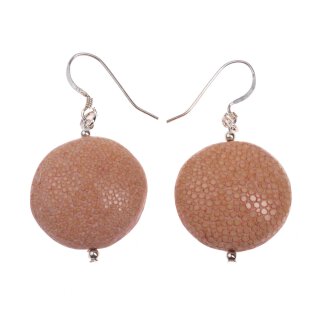 Stingray Leather Ufo Flat Round Lachs Polished Earrings,925 Sterling Silver 25mm