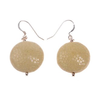 Stingray Leather Ufo Flat Round Ivory Polished Earrings,925 Sterling Silver 25mm