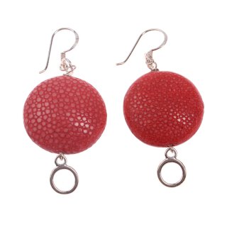 Stingray Leather Ufo Flat Round Paradise Pink Polished Earrings,925 Sterling Silver 25mm