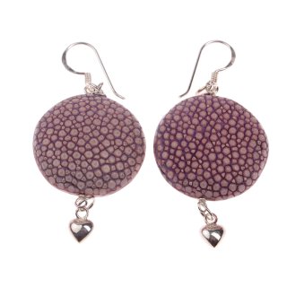 Stingray Leather Ufo Flat Round Mauve Orchid  Unpolished Earrings,925 Sterling Silver 25mm
