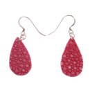 Stingray Leather Teardrop Raspberry Polished Earrings,925...