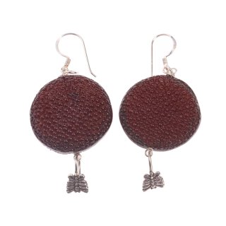 Stingray Leather Ufo Flat Round Friar Brown Unpolished Earrings,925 Sterling Silver 25mm