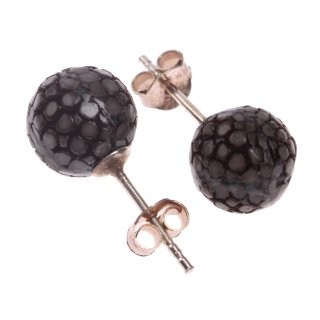 Stingray Leather Choco Brown Round Polished Earrings,925 Sterling Silver 10mm