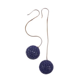Earrings made of Stingray Leather Ufo Flat Round 17mm,Cobalt Blue Polished,925 Sterling Silver