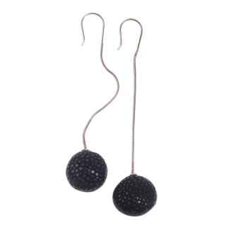 Earrings made of Stingray Leather Ufo Flat Round 17mm,Navy Blue Polished,925 Sterling Silver