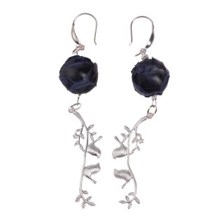 Earrings made of Python Leather 17mm,Dark Blue,925 Sterling Silver