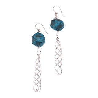 Earrings made of Python Leather 17mm,Blue Turquoise Matt,925 Sterling Silver