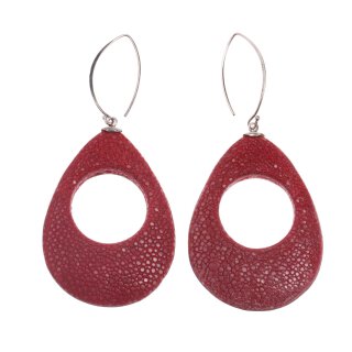Stingray Leather Teardrop Calar,Strawberry Polished Earrings,925 Sterling Silver 53x38mm
