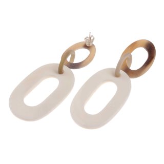 Ohrringe gefertigt aus White Horn matted and Bone white Flat oval ring with Ear studs silver 30-53mm