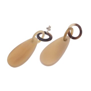 Earrings made of White Horn matted Teardrop & ring with Ear studs silver 50mm