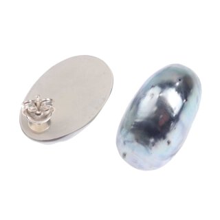 Abalone Shell Cabochon Cut,Oval Blue 25x15mm with Ear Studs Silver