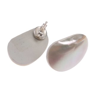 Abalone Shell Cabochon Cut,Oval White 20x14mm with Ear Studs Silver