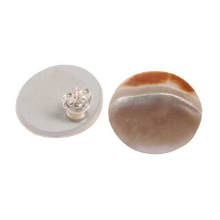 Abalone Muschel Cabochon Cut,Flat Round White 20mm with Ear Studs Silver