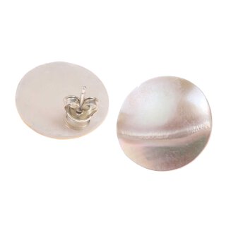 Abalone Shell Cabochon Cut,Flat Round White 20mm with Ear Studs Silver
