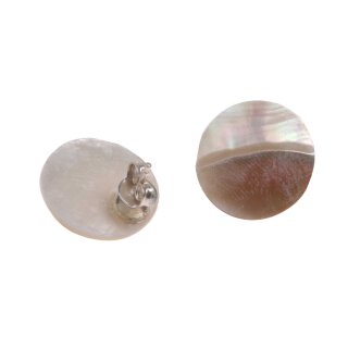 Abalone Muschel Cabochon Cut,Flat Round White 18mm with Ear Studs Silver